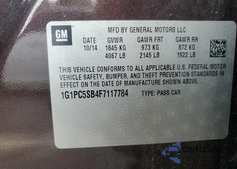 2015 Chevrolet Cruze Lt from USA, damaged, VIN 1G1PC5SB4F7117784